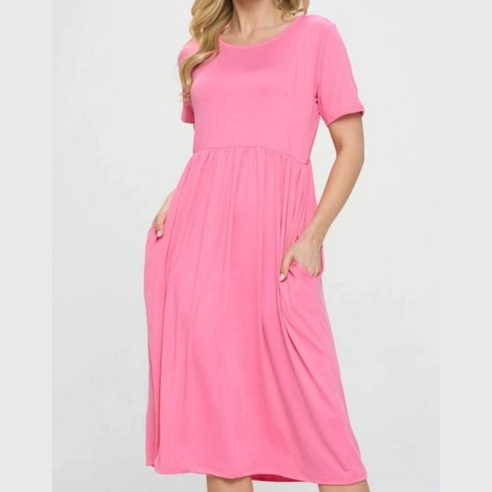 New Candy Pink Midi Babydoll Dress
